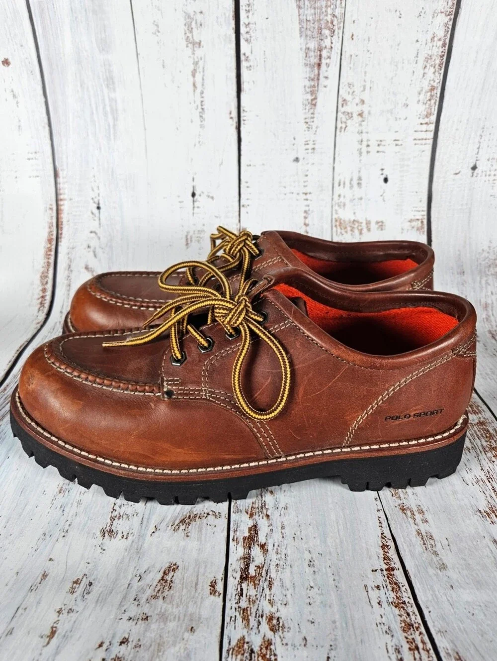 Vintage Polo Sport Ralph Lauren Brown Leather Work Shoe-Boot / Mens Size 10